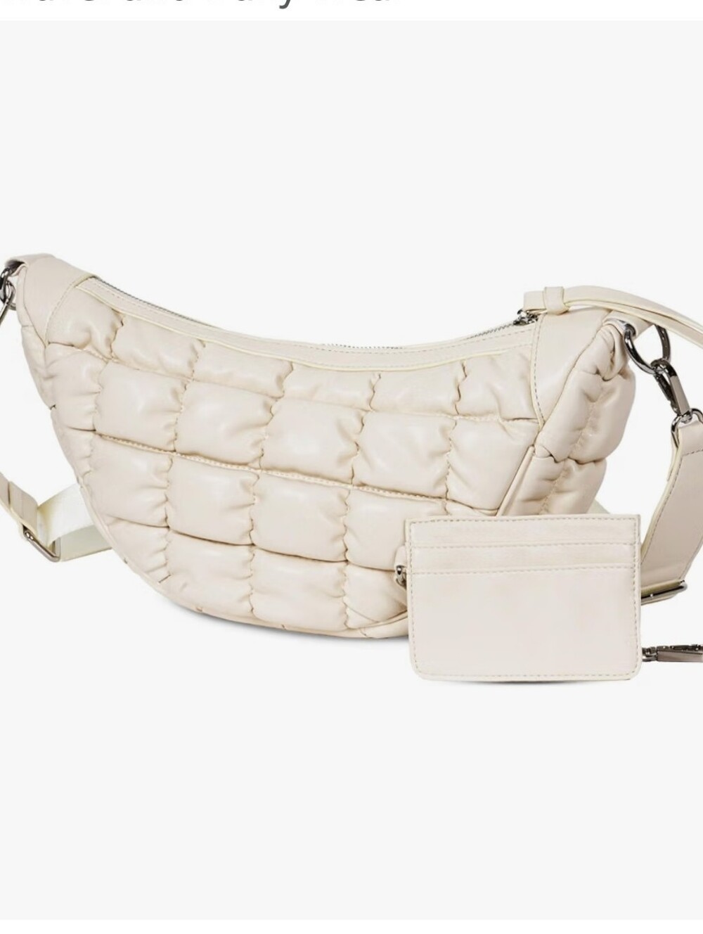 NWT! Beige Crescent Puffer Crossbody Bag
